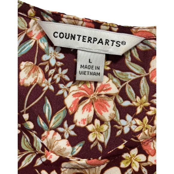 Counterparts Women’s Large Brown Floral Peplum Long Sleeve Blouse - Picture 6 of 7